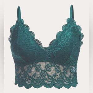 Sexy dark teal lace crop cami top - 90s - witchy- whimsical- size XL stretchy